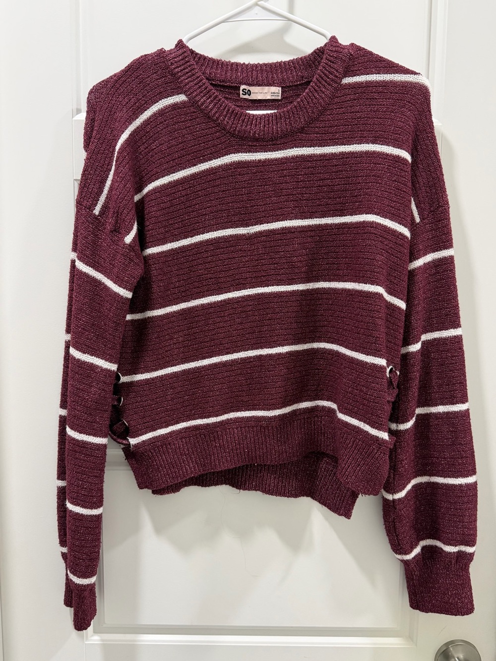 SO Maroon and White Striped Crewneck Sweater